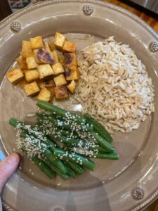 brown rice, green beans and tofu